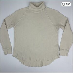 Everlane Women Off White Organic Cotton Turtleneck Waffle Long Sleeve Top XS/C35